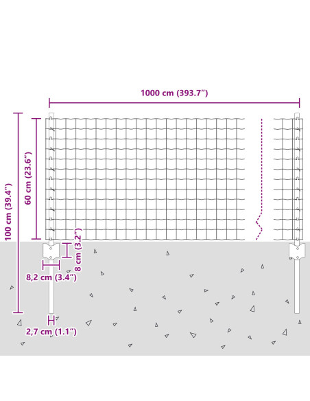 Recinzione con Posto Argento 0,6 x 10 m Acciaio