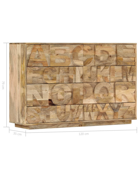 Mobile Alfabeto 6 Cassetti 120x35x79 cm in Legno Massello Mango