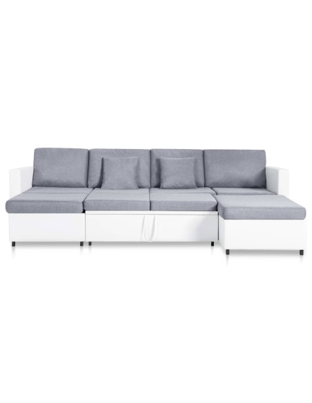 Divano Letto a 4 Posti in Similpelle Bianco