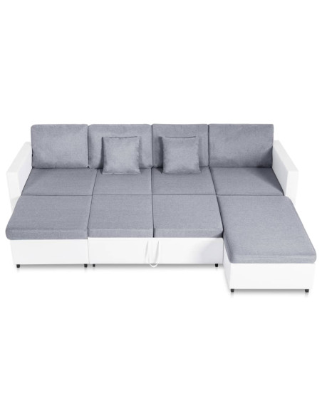 Divano Letto a 4 Posti in Similpelle Bianco