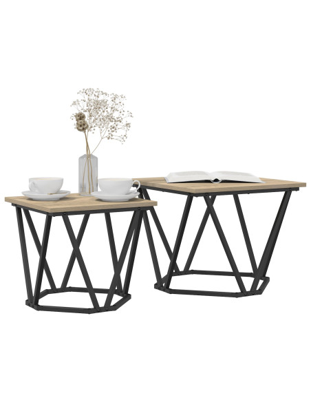 Set tavolini 2 pcs Rovere Sonoma Legno ingegnerizzato e acciaio