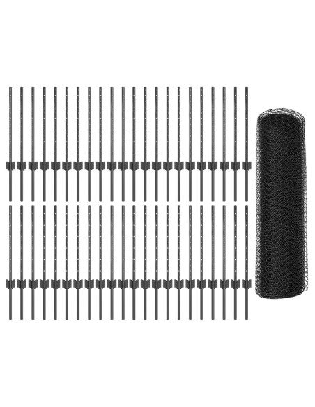 Pali di Recinzione  11 pz U-Channel Grigio 60 cm Acciaio, Recinzione a Esagono  Grigio 0,6x100 m Acciaio