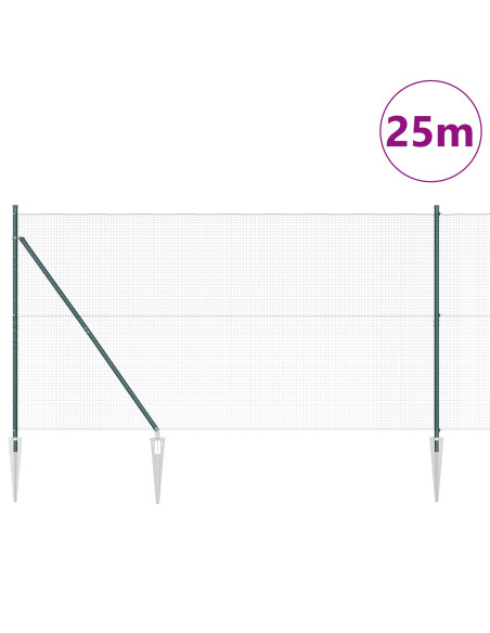 Recinzione in Rete Saldato  con 13 Pali a Punta Verde 1.5x25 m Acciaio