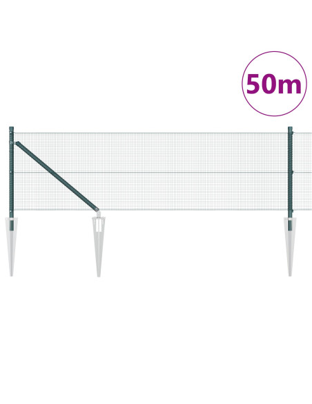 Recinzione in Filo Saldato  con 13 Pali a Spillo Verde 0.4x50 m Acciaio