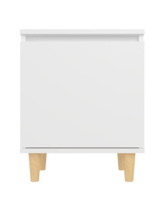 Comodino con Gambe in Legno Massello Bianco 40x30x50 cm