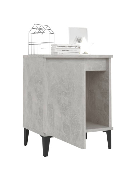 Comodino con Gambe in Metallo Grigio Cemento 40x30x50 cm