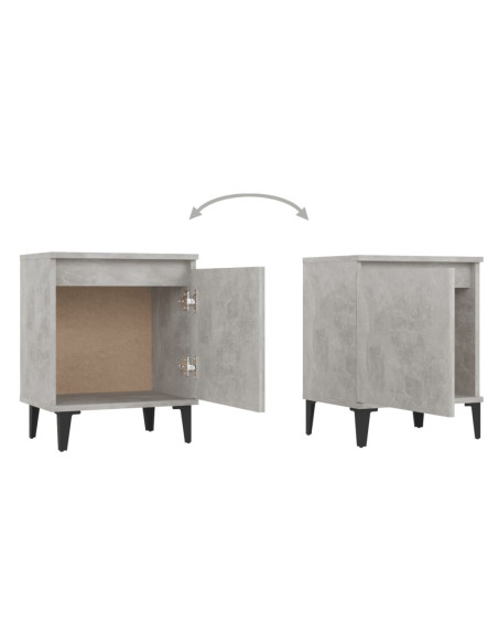 Comodino con Gambe in Metallo Grigio Cemento 40x30x50 cm