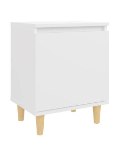 Comodino con Gambe in Legno Massello Bianco 40x30x50 cm 2