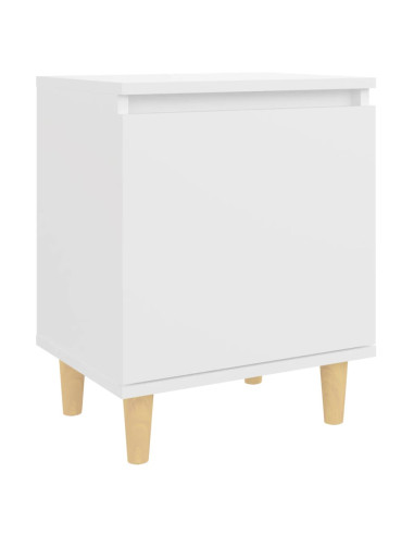 Comodino con Gambe in Legno Massello Bianco 40x30x50 cm