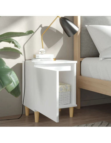 Comodino con Gambe in Legno Massello Bianco 40x30x50 cm