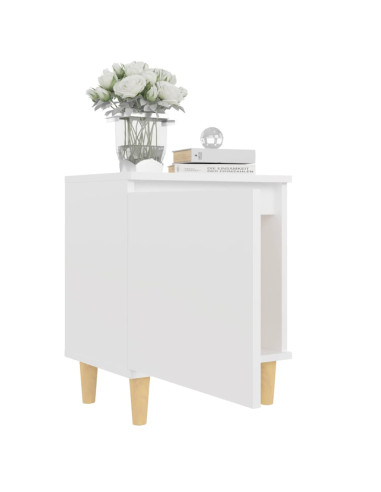 Comodino con Gambe in Legno Massello Bianco 40x30x50 cm