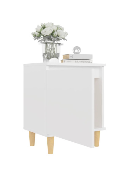 Comodino con Gambe in Legno Massello Bianco 40x30x50 cm