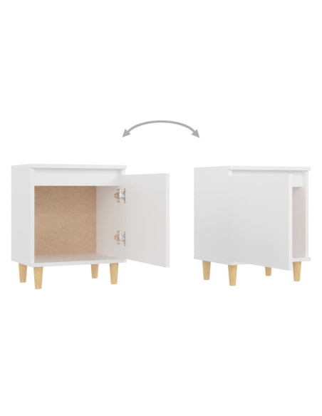 Comodino con Gambe in Legno Massello Bianco 40x30x50 cm