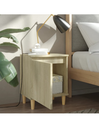 Comodino con Gambe in Legno Massello Rovere Sonoma 40x35x50cm