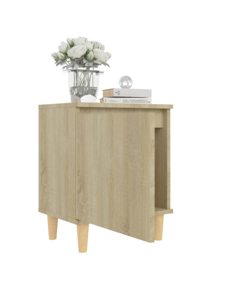 Comodino con Gambe in Legno Massello Rovere Sonoma 40x35x50cm