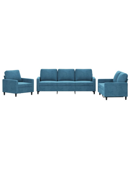 Set di Divani 3 pz con Cuscini Blu in Velluto