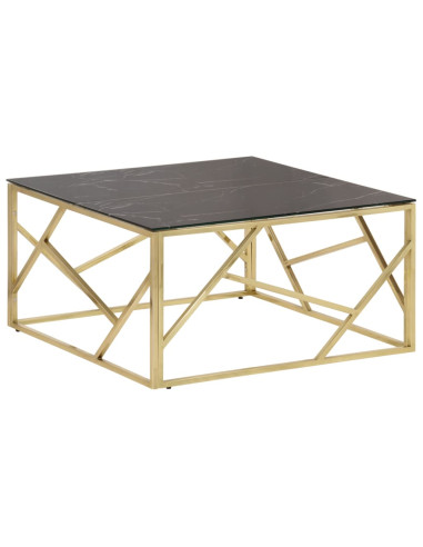 Tavolino Salotto Dorato Acciaio Inossidabile e Vetro Temperato