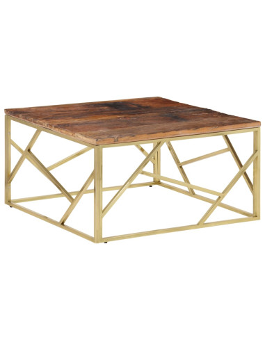 Tavolino Salotto Dorato Acciaio Inossidabile e Legno Massello