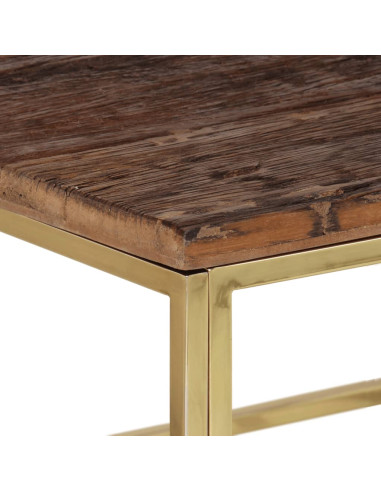 Tavolino Salotto Dorato Acciaio Inossidabile e Legno Massello