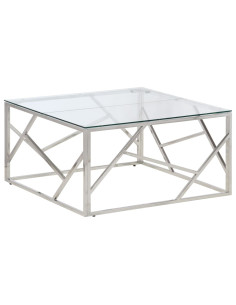 Tavolino Salotto Argento Acciaio Inossidabile Vetro Temperato 2