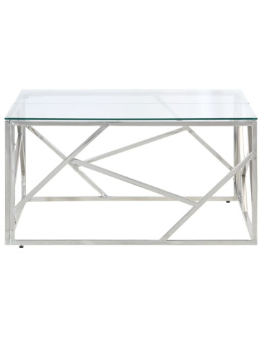 Tavolino Salotto Argento Acciaio Inossidabile Vetro Temperato