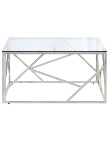 Tavolino Salotto Argento Acciaio Inossidabile Vetro Temperato