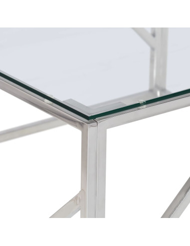 Tavolino Salotto Argento Acciaio Inossidabile Vetro Temperato