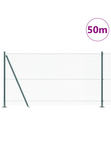 Recinto a Filo Saldato  con 13 Pali Flangiati Verde 1.2x50 m Acciaio