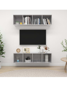 Mobile TV a Parete 2 pz Grigio Cemento in Truciolato