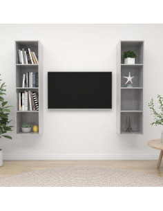 Mobile TV a Parete 2 pz Grigio Cemento in Truciolato