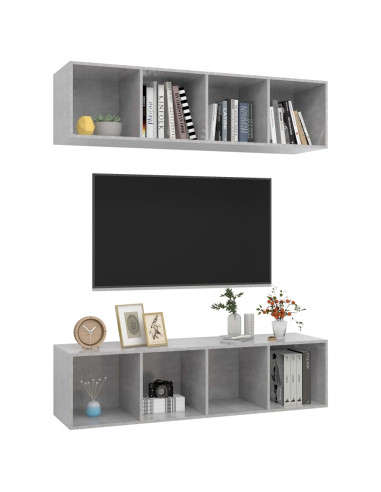 Mobile TV a Parete 2 pz Grigio Cemento in Truciolato