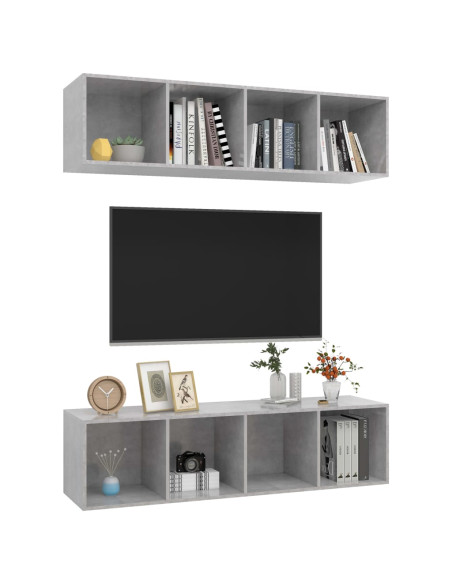 Mobile TV a Parete 2 pz Grigio Cemento in Truciolato