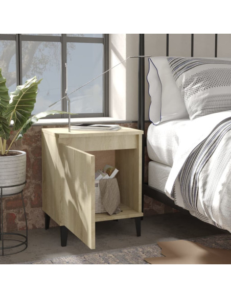 Comodino con Gambe in Metallo Rovere Sonoma 40x30x50 cm