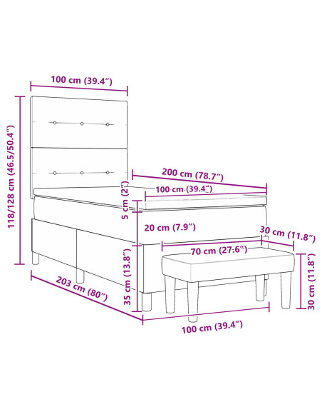 Struttura Letto  con Materasso Set di 2 Grigio Tessuto
