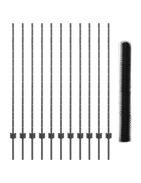 Posti da Recinzione  22 pz U-Channel Grigi 140 cm Acciaio, Recinzione Esagonale  Grigia 1.4x25 m Acciaio
