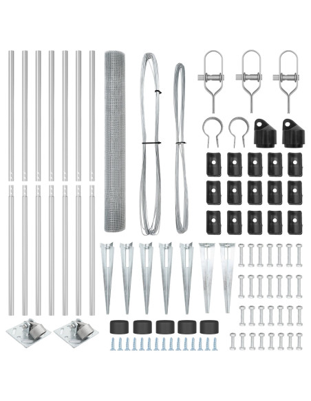 Recinzione in Filo Saldato  con 7 Pali a Picchetto 1.4x10 m Acciaio Galvanizzato