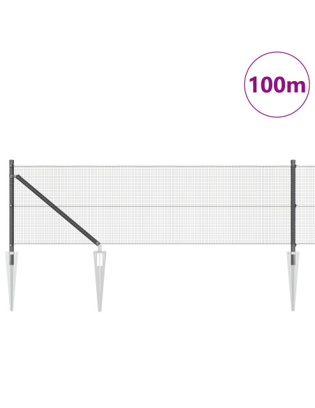 Recinzione in Filo Saldato  con 13 Picchetti Grigio 0.5x100 m Acciaio