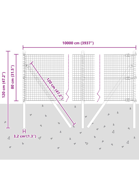Recinzione in Filo Saldato  con 13 Supporti Grigio 0.8x100 m Acciaio
