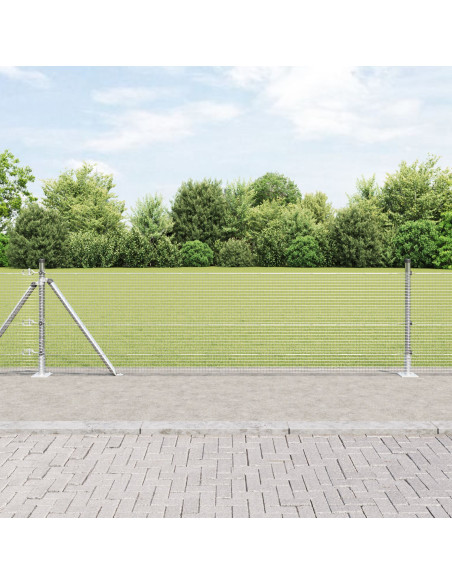 Recinzione in Rete Saldatura  con 7 Pali Flangiati 0.4x10 m Acciaio Zincato
