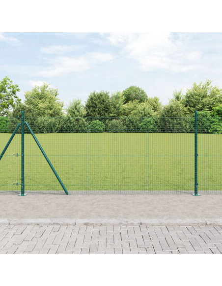 Recinzione a Rete Saldato  con 13 Pali Flangiati Verde 0.8x50 m Acciaio