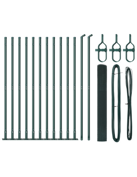 Recinzione in Rete Saldata  con 13 Pali Flangiati Verde 1x25 m Acciaio