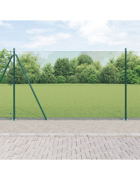 Recinzione in Filo Saldato  con 13 Pali Flangiati Verde 1.4x25 m Acciaio