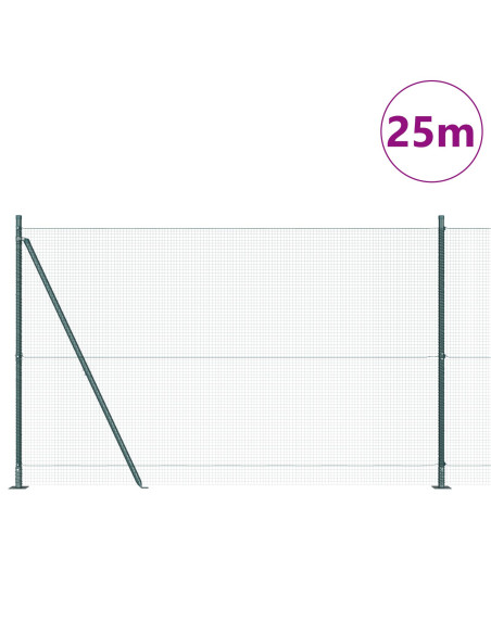 Recinzione in Filo Saldato  con 13 Pali Flangiati Verde 1.5x25 m Acciaio