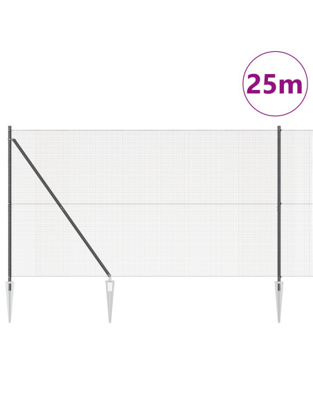 Recinzione in Rete Saldato  con 13 Picchetti Grigio 1.6x25 m Acciaio