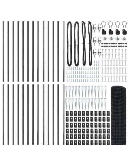 Recinzione in Filo Saldato  con 13 Picchetti Grigi 1x50 m in Acciaio