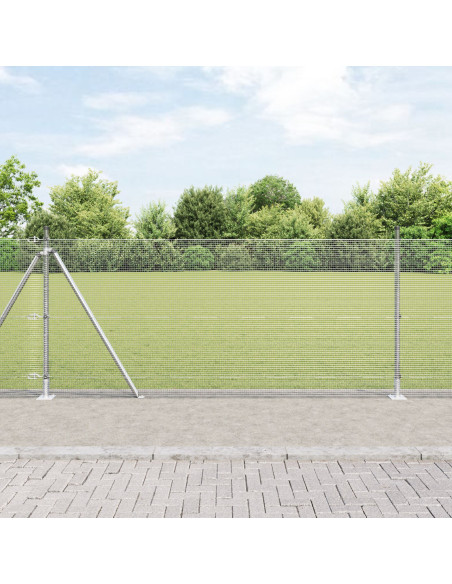 Recinzione in Rete Saldata con 13 Pali Flangiati 0.8x25 m Acciaio Zincato