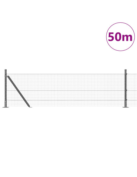 Recinzione in Filo Saldato con 13 Pali Flangiati Grigio 0.4x50 m Acciaio