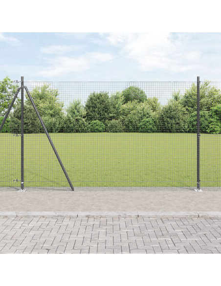 Recinzione in Rete Saldato  con 7 Pali Flangiati Grigio 1,4 x 10 m Acciaio