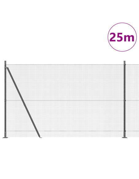 Recinzione in Filo Saldato  con 13 Pali Flangiati Grigio 1.4x25 m Acciaio