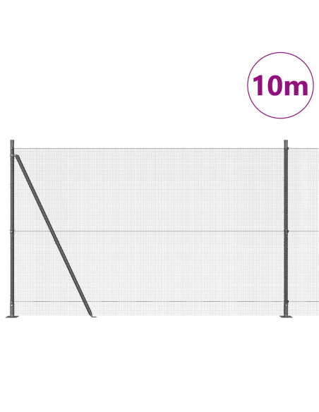 Recinzione a Filo Saldato  con 7 Pali Flangiati Grigio 1.4x10 m Acciaio